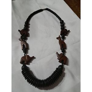 Chunky African Safari Wood Beaded Elephant Giraffe Boho Jewelry Necklace